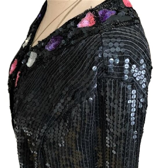 Vintage 80s sequins beaded sparkly jacket kimono cardigan, silk - Picture 5 of 16